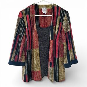 Vintage 90’s R&M Richard’s Red and Gold Metallic Printed Blouse Size 14